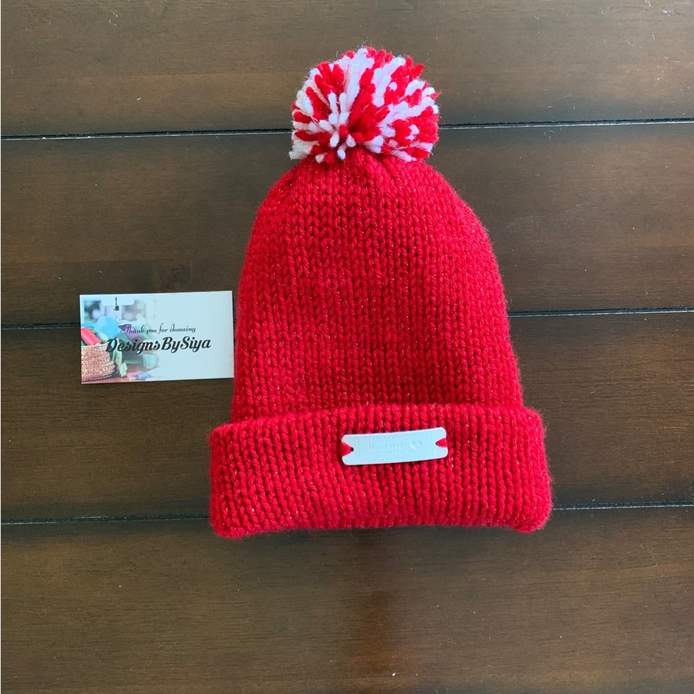 New!! Hand knitted Red Beanie Hat